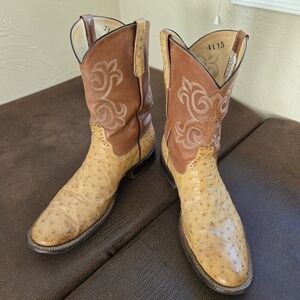 Men's Rios of Mercedes Tan Ostrich Leather Cowboy Boots 11.5D